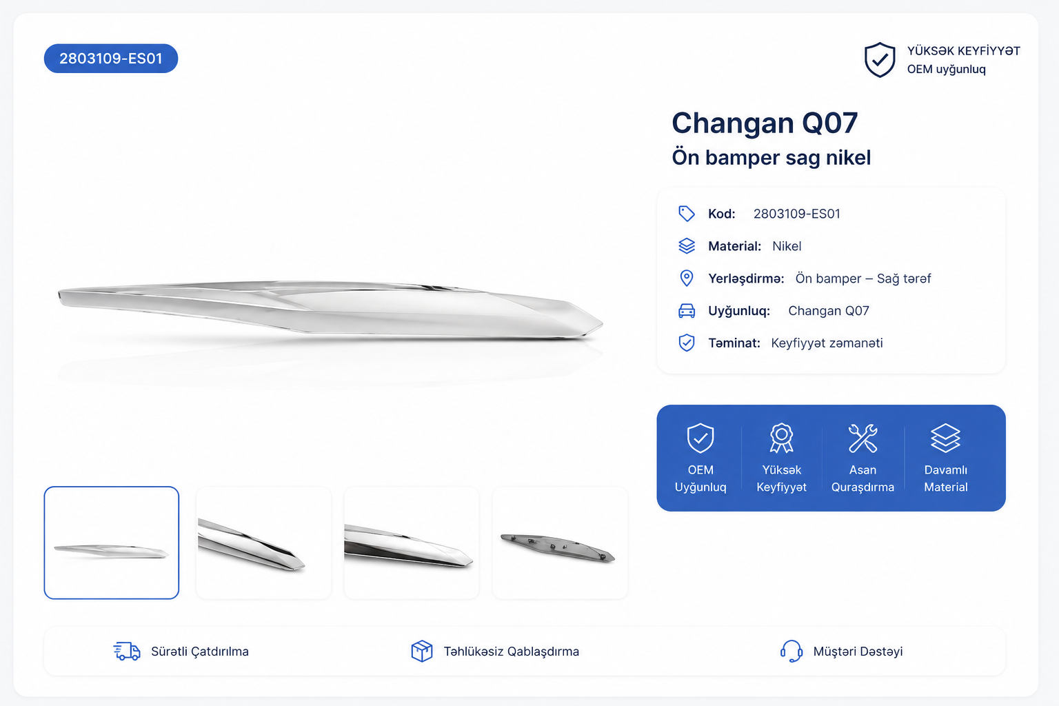 Changan Q07 Ön bamper sag nikel 2803109-ES01